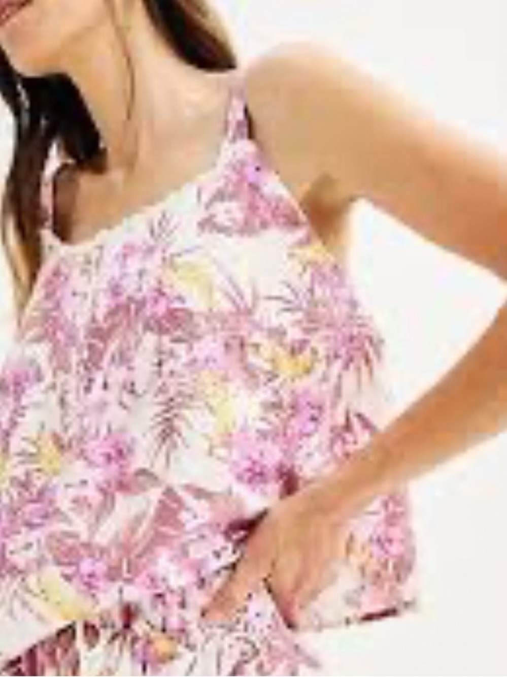 Sonoma Floral Banana Poplin Pajama Cami Tank Top Loungewear Tropical Coquette L
